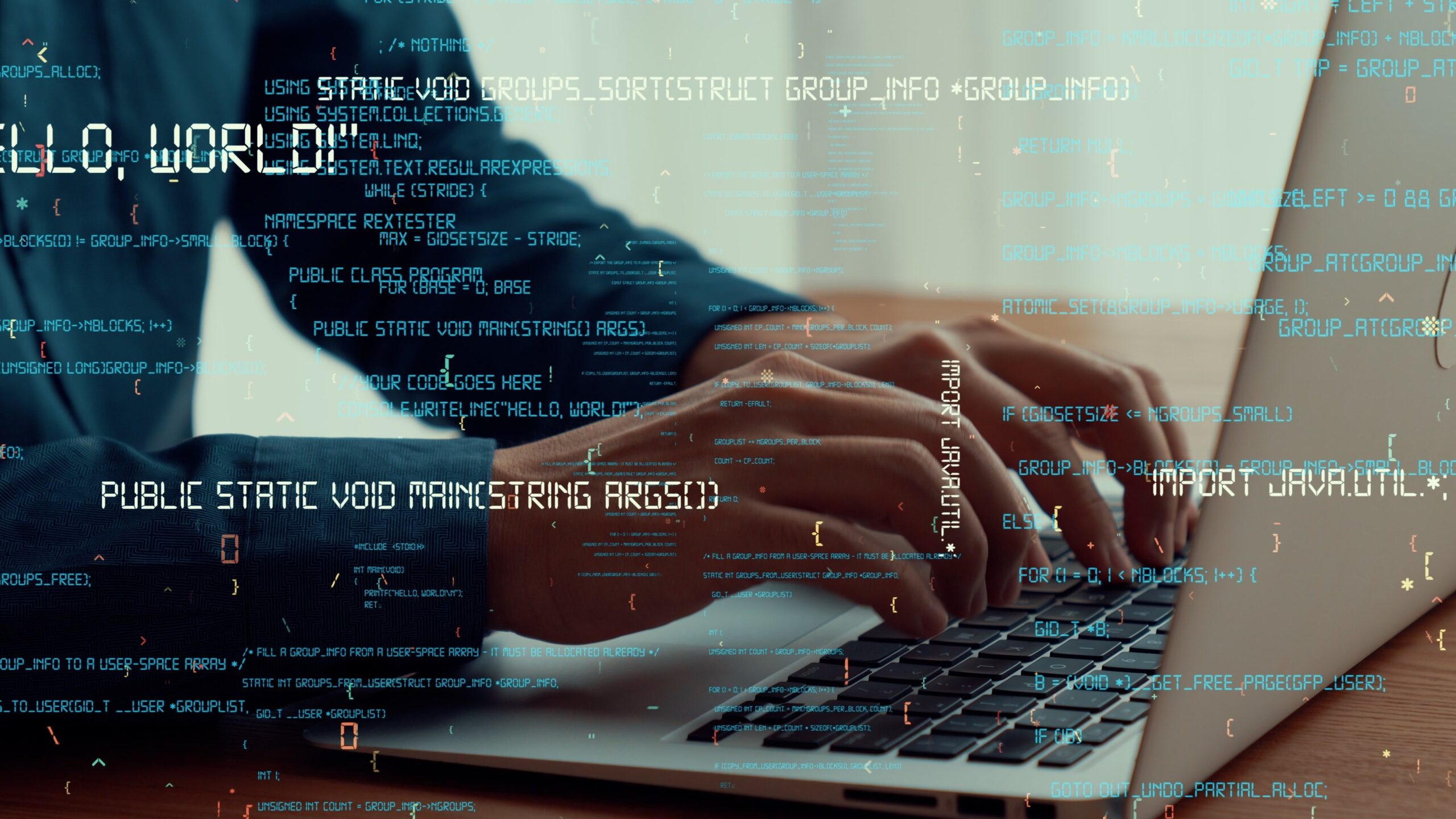 Computer programmer uses capable laptop computer to develop programming code of new software . Computer specialist working on future coding application for software programming development .